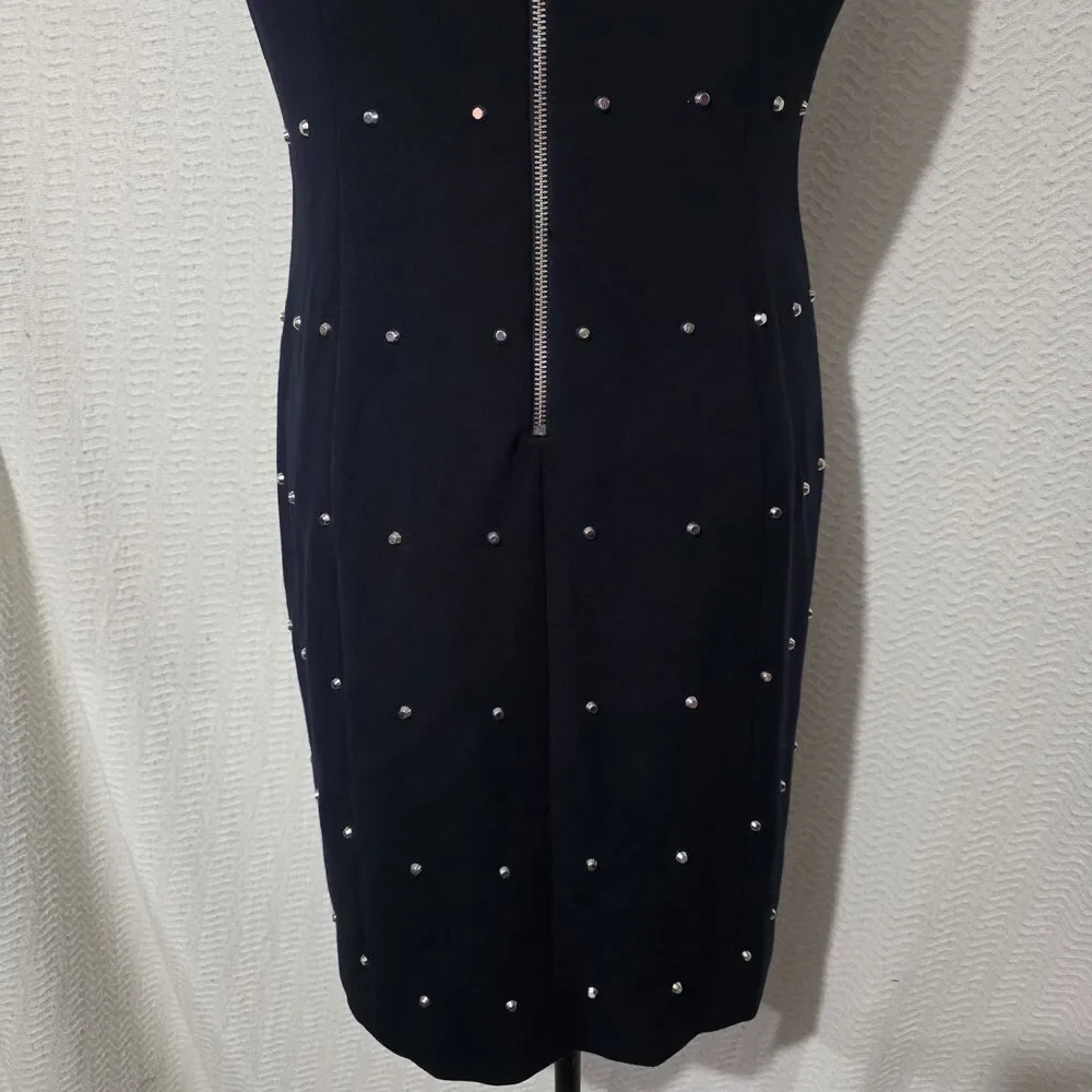 MICHAEL KORS Navy Blue Studded Sleeveless Sheath Dress Zip Back Size 10